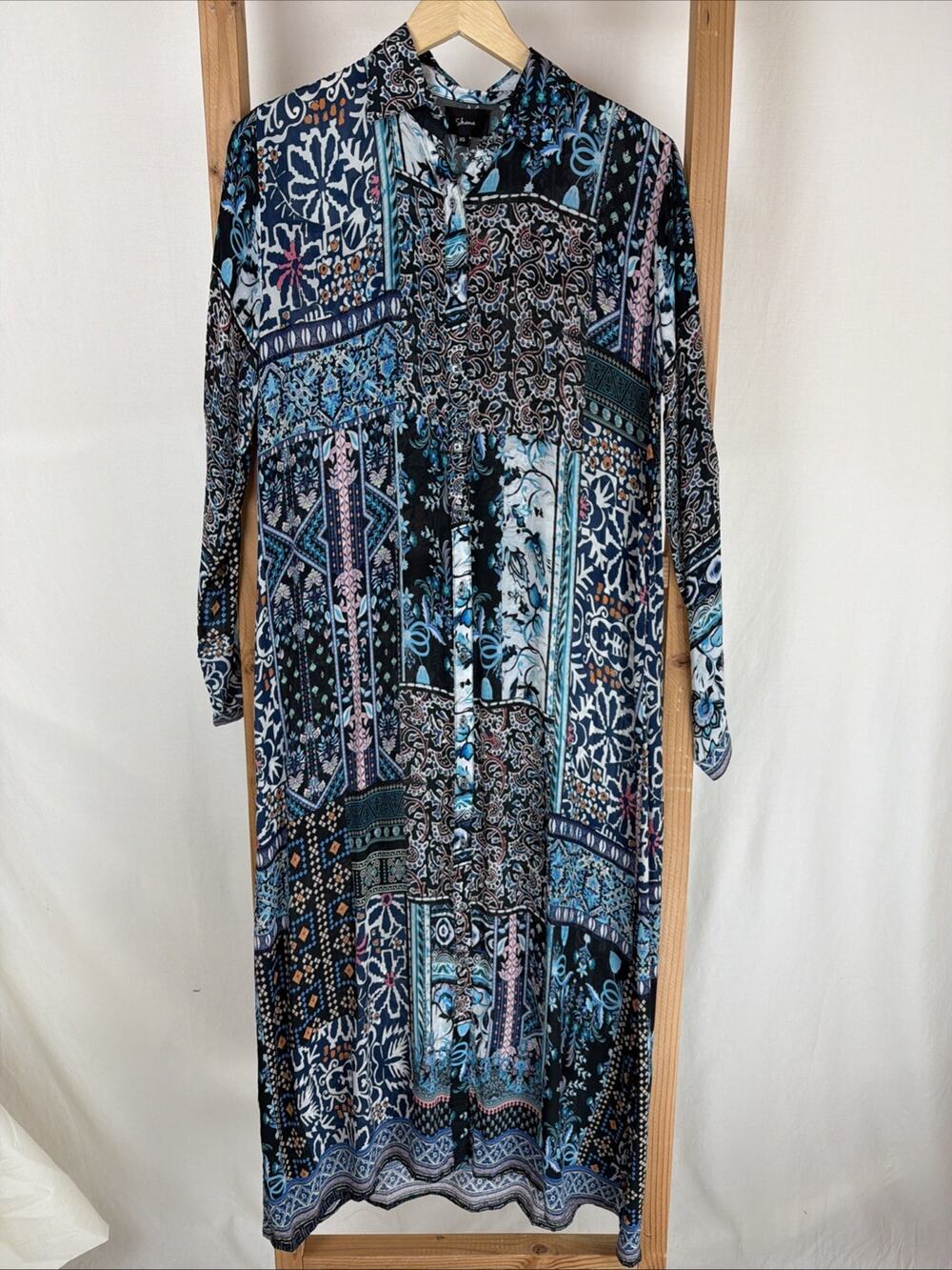 NWT Shana Multicolor Long Sleeve Button Up Dress or Duster SILK #1020 Size XS